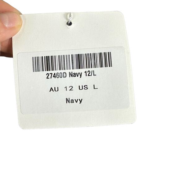 SELFIE LESLIE Navy Blue Floating By Plunging Neckline Mesh Overlay Midi Dress L - Picture 7 of 10